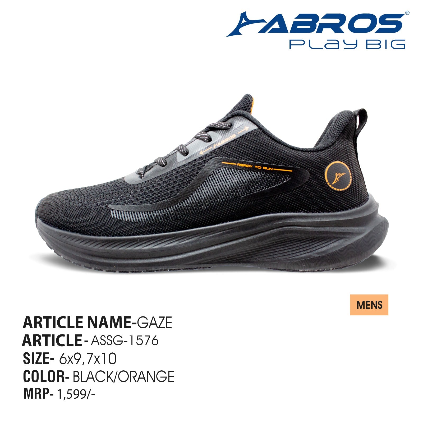 ABROS KING Running Sports Shoes Breathable Upper Memory Foam Insole Casual Walking & Gym Shoes for Mens