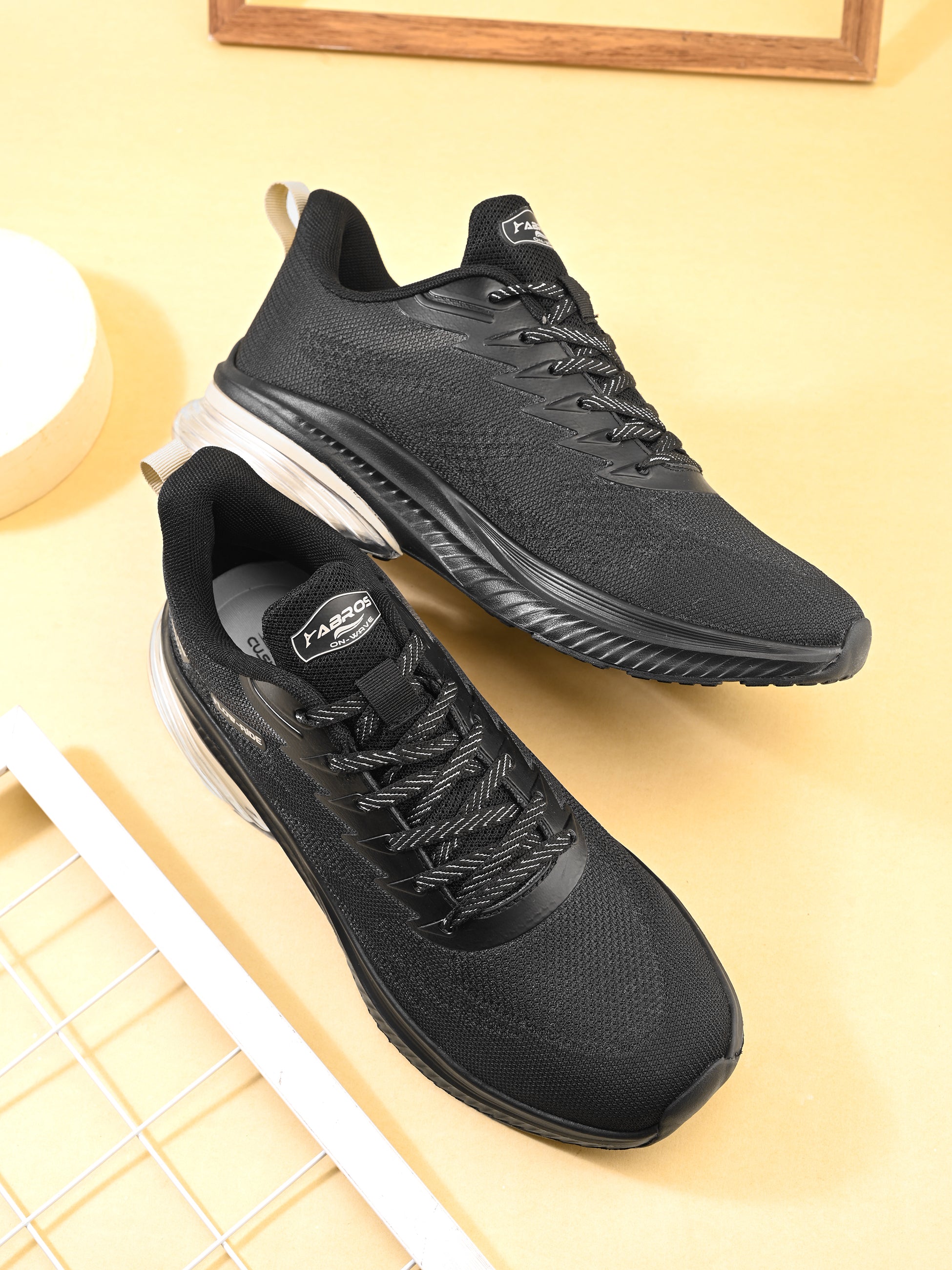 ABROS RANKIN Men’s Sports Shoes for Running, Training & Gym | Lightweight Active Footwear for Daily Workout, Fitness & Outdoor Activities Shoes for Mens (BLACK/BEIGE)