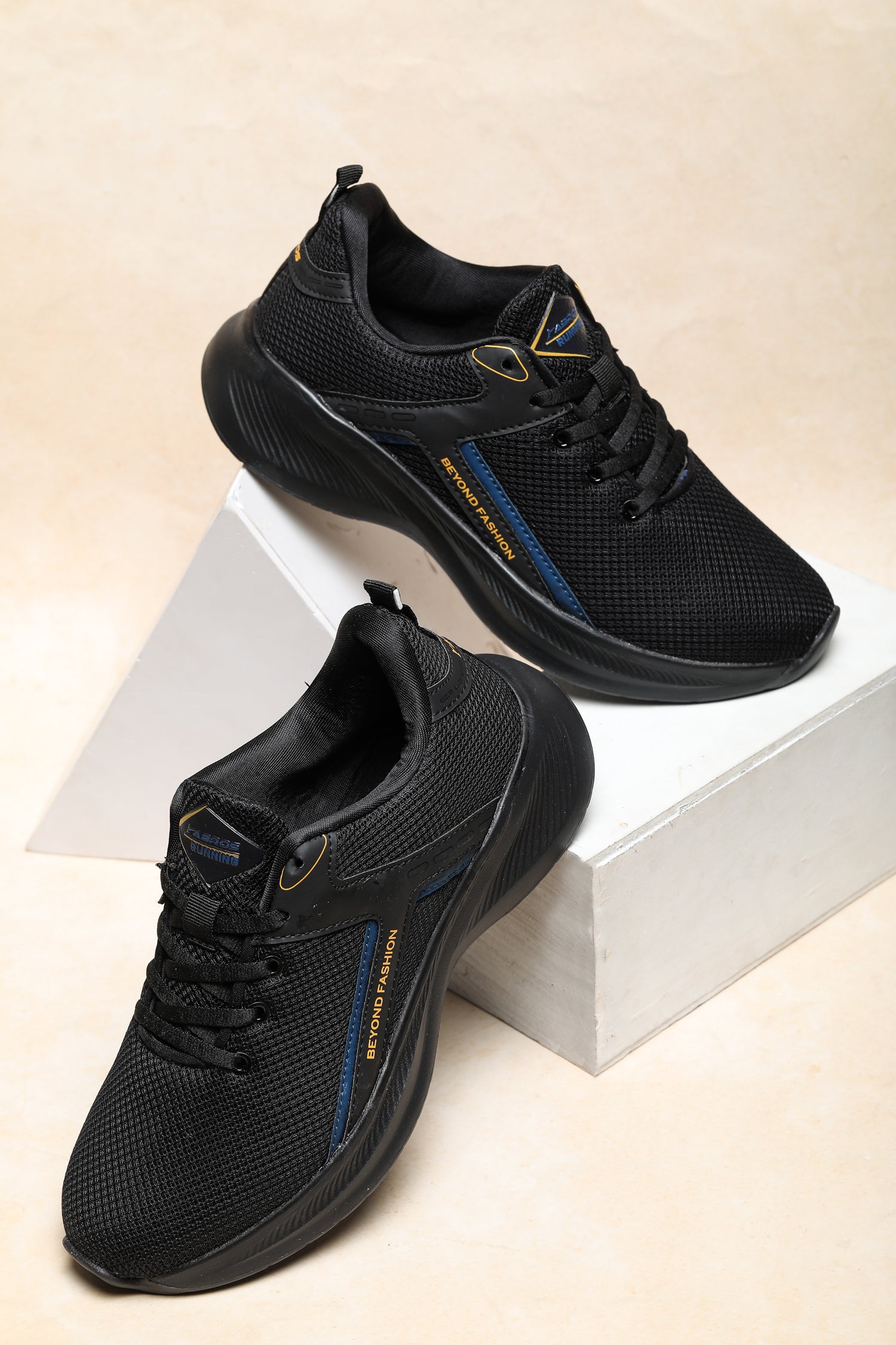 ABROS INFERNO Men’s Sports Shoes for Running, Training & Gym | Lightweight Active Footwear for Daily Workout, Fitness & Outdoor Activities Shoes for Mens (BLACK/MUSTARD)