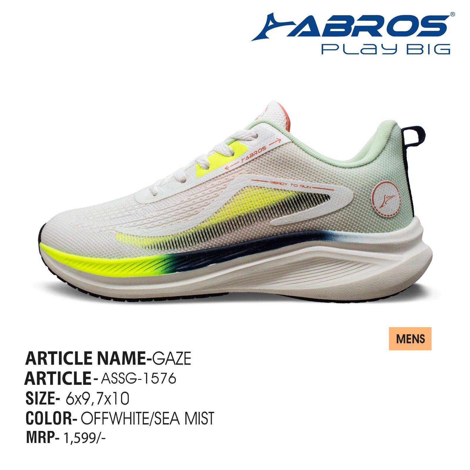 ABROS KING Running Sports Shoes Breathable Upper Memory Foam Insole Casual Walking & Gym Shoes for Mens