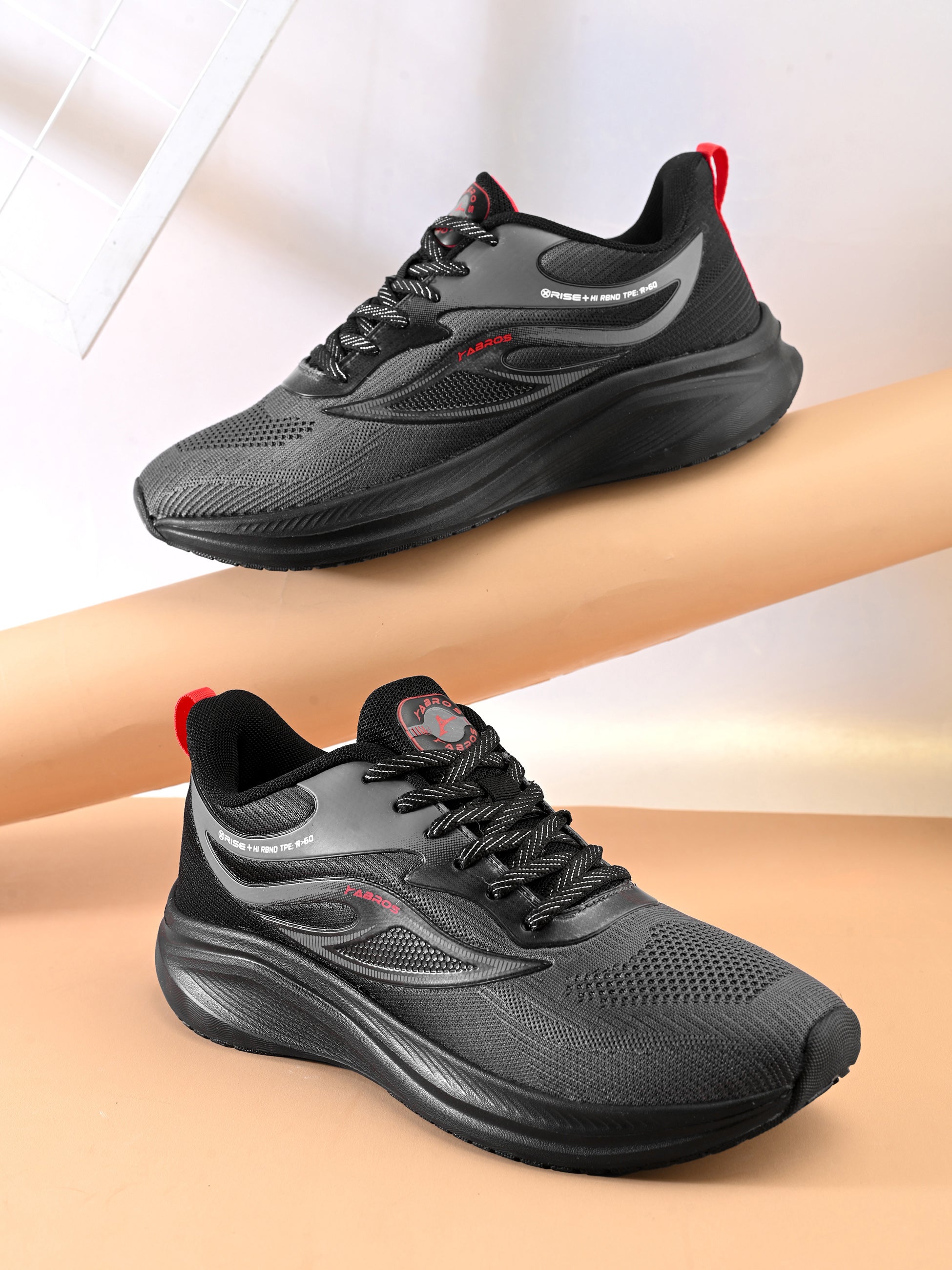 ABROS PROCY Men‚Äôs Sports Shoes for Running, Training & Gym | Lightweight Active Footwear for Daily Workout, Fitness & Outdoor Activities Shoes for Mens (BLACK/RED)