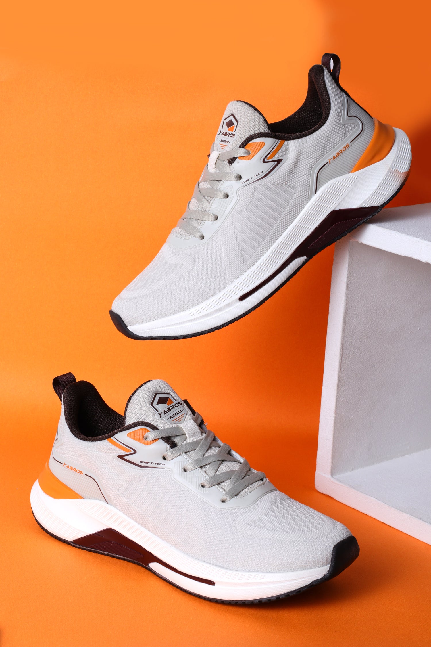 ABROS CYBRO Men‚Äôs Sports Shoes for Running, Training & Gym | Lightweight Active Footwear for Daily Workout, Fitness & Outdoor Activities Shoes for Mens (L.BEIGE/BROWN)