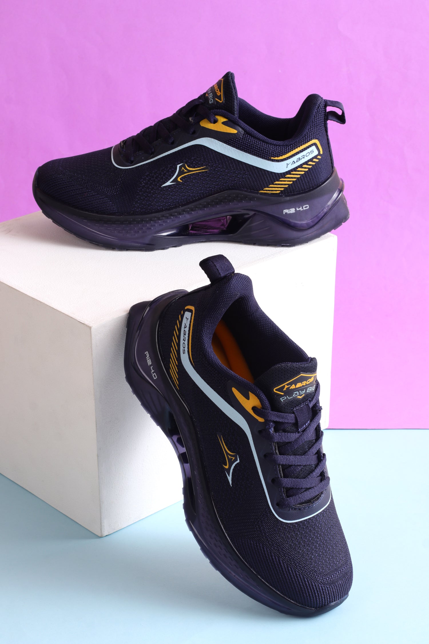 ABROS REAL Men‚Äôs Sports Shoes for Running, Training & Gym | Lightweight Active Footwear for Daily Workout, Fitness & Outdoor Activities Shoes for Mens (NAVY/MUSTARD)